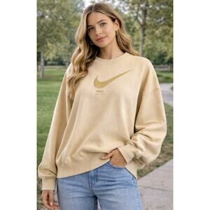 Nike Just Do It Swoosh Crewneck Sweatshirt Tan Beige Women’s XL
